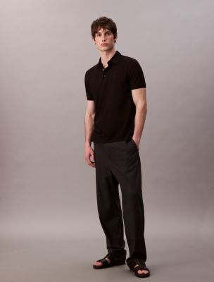 Waffle Knit Classic Polo Shirt , Black