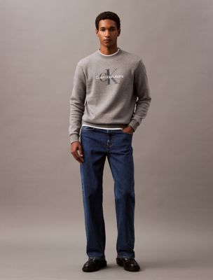 Monogram Logo Fleece Crewneck Sweatshirt, Medium Grey Heather