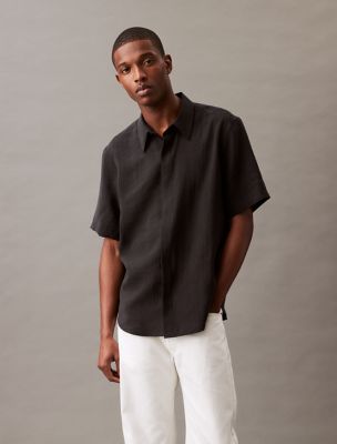Textured Classic Button-Down Shirt, Black Beauty