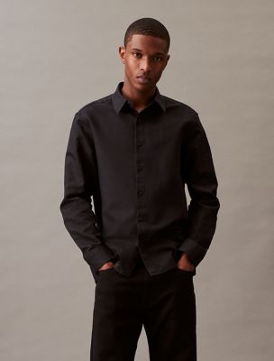 Solid Linen Blend Classic Button-Down Shirt, Black Beauty