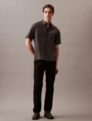 Solid Nylon Button-Down Shirt, Forged Iron