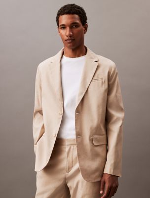 Linen Blend Blazer, White Pepper