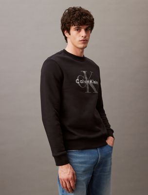Monogram Logo Relaxed Fleece Crewneck Sweatshirt, Black Beauty