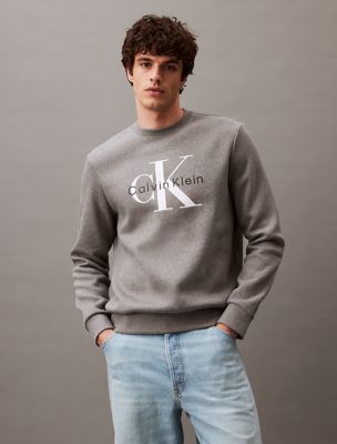 Monogram Logo Relaxed Fleece Crewneck Sweatshirt, Medium Grey Heather