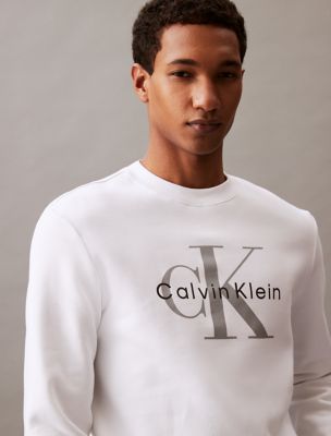 Monogram Logo Relaxed Fleece Crewneck Sweatshirt, Brilliant White