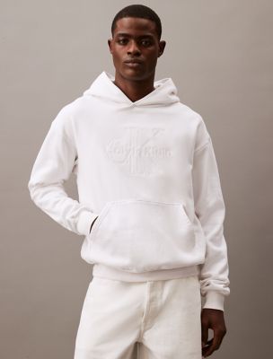 Tonal Embroidered Logo Fleece Hoodie, Brilliant White