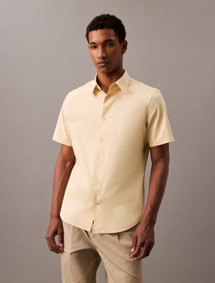 Cotton Stretch Slim Button-Down Shirt, Reed Yellow