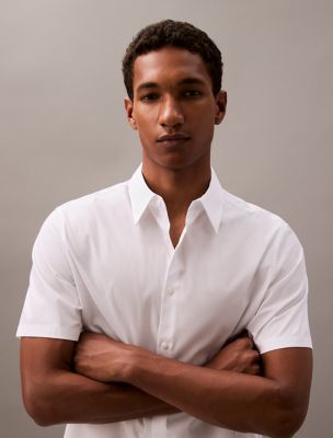 Cotton Stretch Slim Button-Down Shirt, Bright White