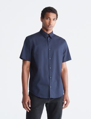Cotton Stretch Slim Button-Down Shirt, Sky Captain