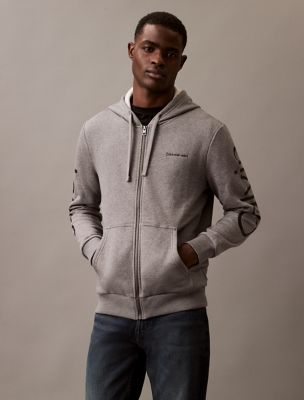 Fleece Vertical Logo Classic Zip Hoodie, Medium Grey Heather