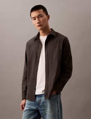 Heather Twill Flannel Classic Button-Down Shirt, Gunmetal Heather