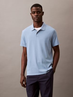 Stretch Fine Rib Polo Shirt, Faded Denim