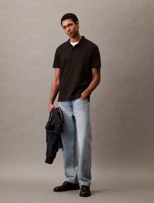 Stretch Fine Rib Polo Shirt, Black