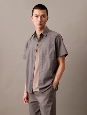 Cotton Blend Short Sleeve Classic Button-Down Shirt, Castlerock