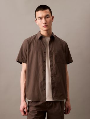 Cotton Blend Short Sleeve Classic Button-Down Shirt, Juniper Mist