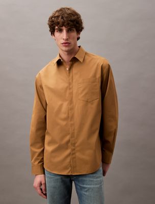Pocket Cotton Button-Down Shirt, Classic Camel