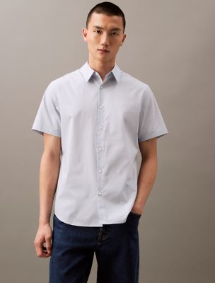 Cotton Stretch Slim Button-Down Shirt, Dusty Blue