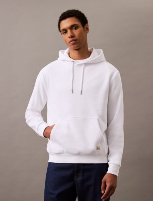 Monogram Logo Patch Fleece Hoodie, Brilliant White