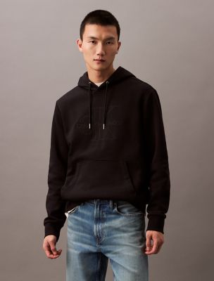 Embroidered Monogram Logo Fleece Classic Hoodie, Black Beauty