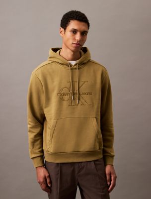 Embroidered Monogram Logo Fleece Classic Hoodie, Gothic Olive