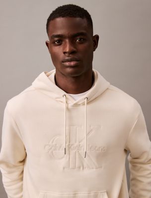 Embroidered Monogram Logo Fleece Classic Hoodie, Antique White