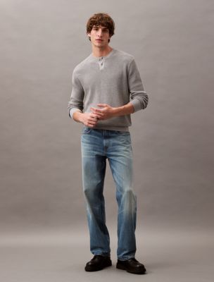 Smooth Cotton Waffle Henley Sweater, Heroic Grey Heather