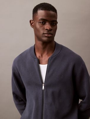 Smooth Cotton Sweater Bomber Jacket, India Ink
