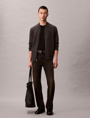 Smooth Cotton Sweater Bomber Jacket, Gunmetal Heather