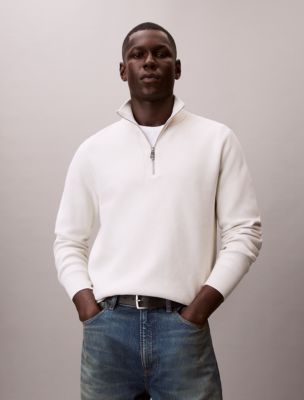 Smooth Cotton Quarter Zip Sweater, Chalk