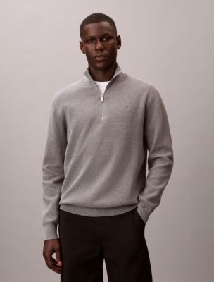 Smooth Cotton Quarter Zip Sweater, Medium Grey Heather