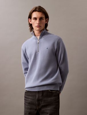 Smooth Cotton Quarter Zip Sweater, Tempest
