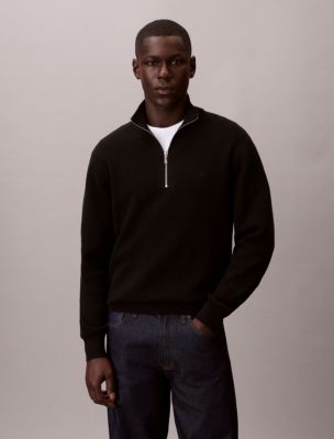 Smooth Cotton Quarter Zip Sweater, Black