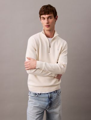 Smooth Cotton Quarter Zip Sweater, Tofu