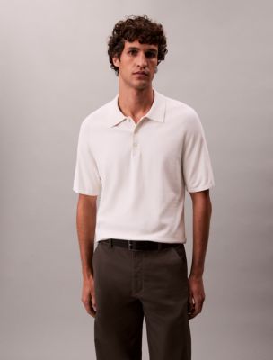 Tech Knit Sweater Polo Shirt, Chalk