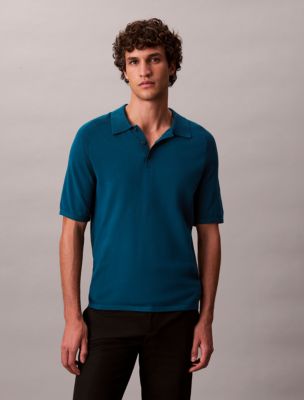 Tech Knit Sweater Polo Shirt, Deep Sea Teal 
