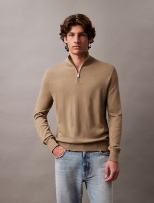Extra Fine Merino Wool Blend Quarter Zip Sweater, Brindle