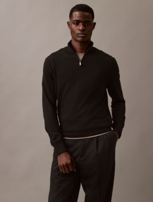 Extra Fine Merino Wool Blend Quarter Zip Sweater, Black
