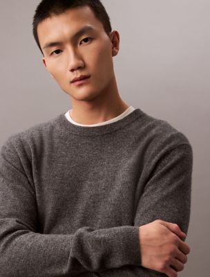 Classic Cashmere Crewneck Sweater, Dark Cliff Heather