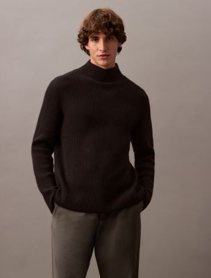 Wool Blend Mock Neck Sweater, Black