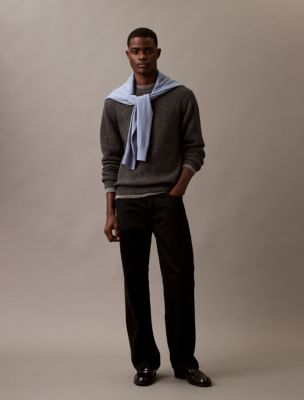 Wool Rib Blend Crewneck Sweater, Dark Cliff Heather