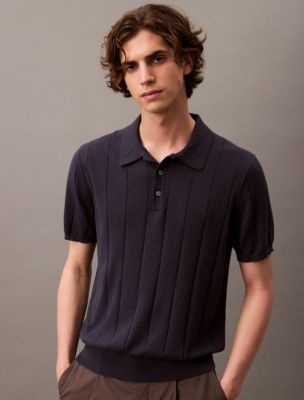 Wool Cotton Classic Polo Sweater, Dark Sapphire