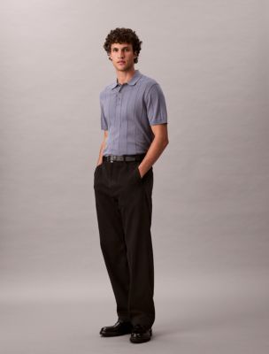 Wool Cotton Classic Polo Sweater, Grisaille