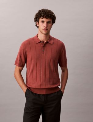 Wool Cotton Classic Polo Sweater, Mahogany