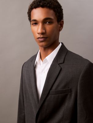 Wool Blend Single-Breasted Blazer, Charcoal