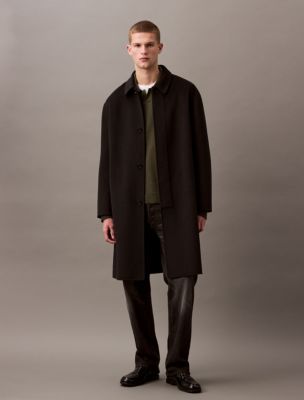 Double Faced Wool Blend Car Coat, Black Beauty
