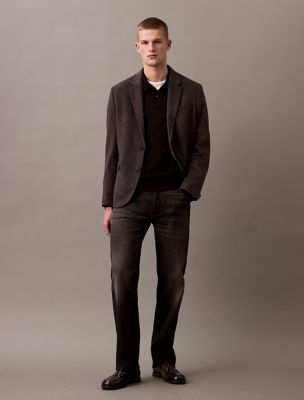 Wool Blend Slim Blazer, Black Beauty