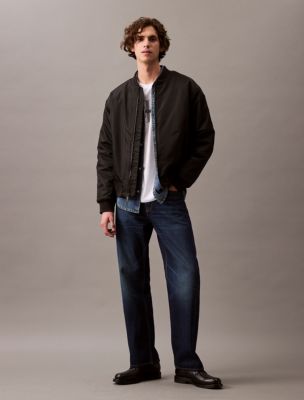 Twill Nylon Bomber Jacket, Black