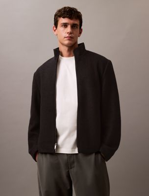 Wool Blend Classic Zip Shirt Jacket, Black Beauty