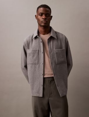 Wool Blend Relaxed Shirt Jacket, Grey Heather