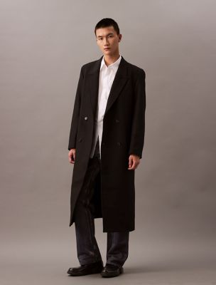 Double-Breasted Brushed Wool Blend Coat, Black